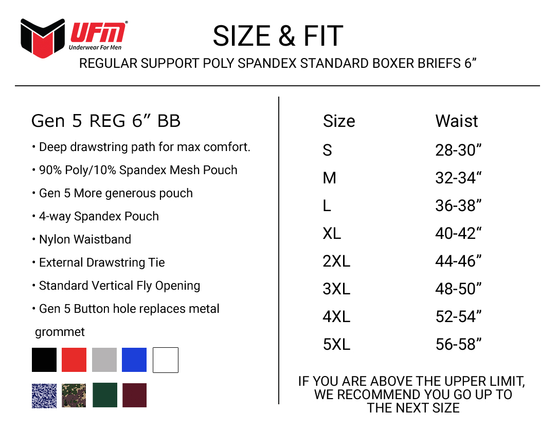 Size Chart Sport Poly 6 inch