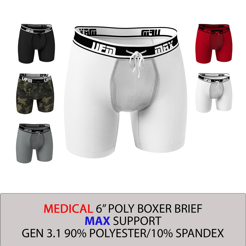 6 inch Polyester-Spandex Medical Boxer Briefs MAX Support Underwear for Men