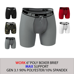 Parent UFM Underwear for Men Work Polyester 6 inch Max Boxer Brief Multi 250 Hidden