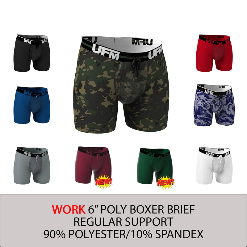 6 inch Polyester-Spandex Work Boxer Briefs REG Support Underwear for Men