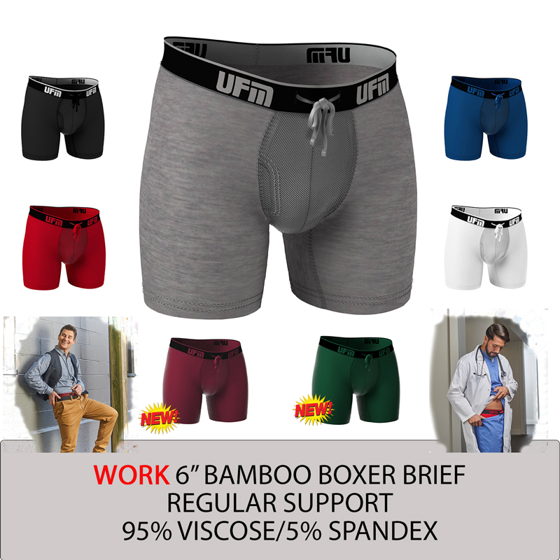 6 inch Viscose(Bamboo)-Spandex Work Boxer Briefs REG Support Underwear for Men