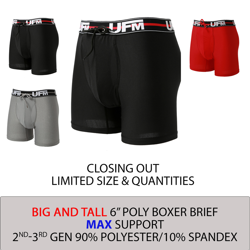 Parent UFM Underwear for Men Big and Tall Polyester 6 inch Original Max Boxer Brief Multi 800