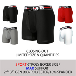 Parent UFM Underwear for Men Sport Polyester 6 inch Original Max Boxer Brief Multi 250 Hidden