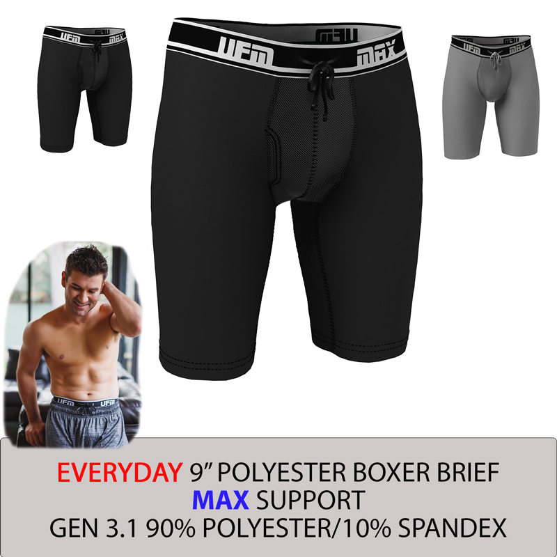 9 inch Polyester-Spandex Everyday Long Boxer Briefs MAX Support Underwear  for Men