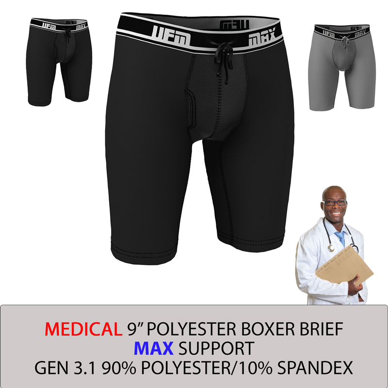 9 inch Polyester-Spandex Medical Long Boxer Briefs MAX Support Underwear  for Men