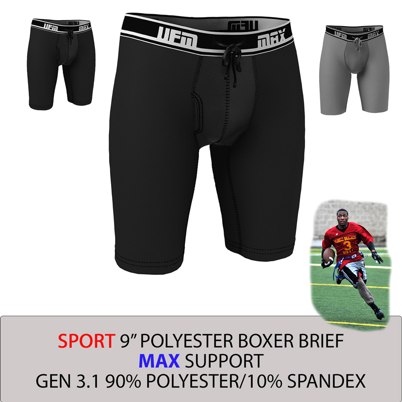 9 inch Polyester-Spandex Athletic Long Boxer Briefs MAX Support Underwear  for Men