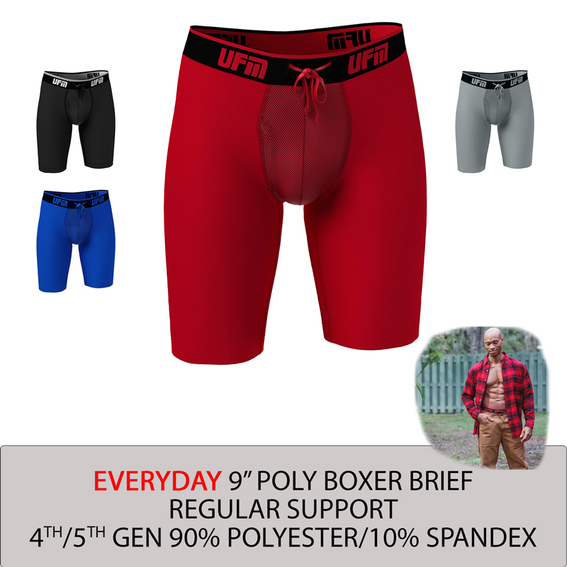 Parent UFM Underwear for Men Everyday Polyester 9 inch Regular Boxer Brief Multi 250 Hidden
