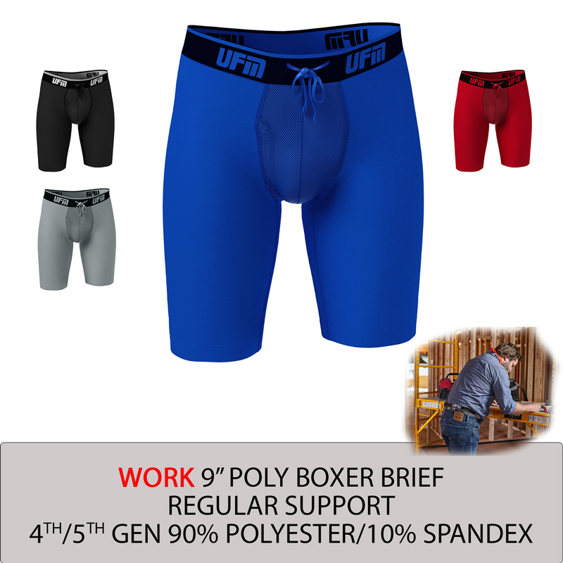 9 inch Polyester-Spandex Work Boxer Briefs REG Support Underwear for Men