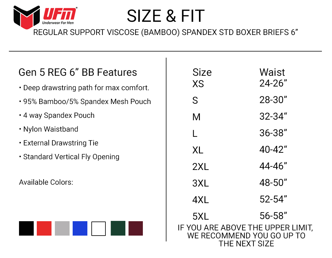 6 inch Viscose(Bamboo)-Spandex Athletic Boxer Briefs REG Support Underwear for Men